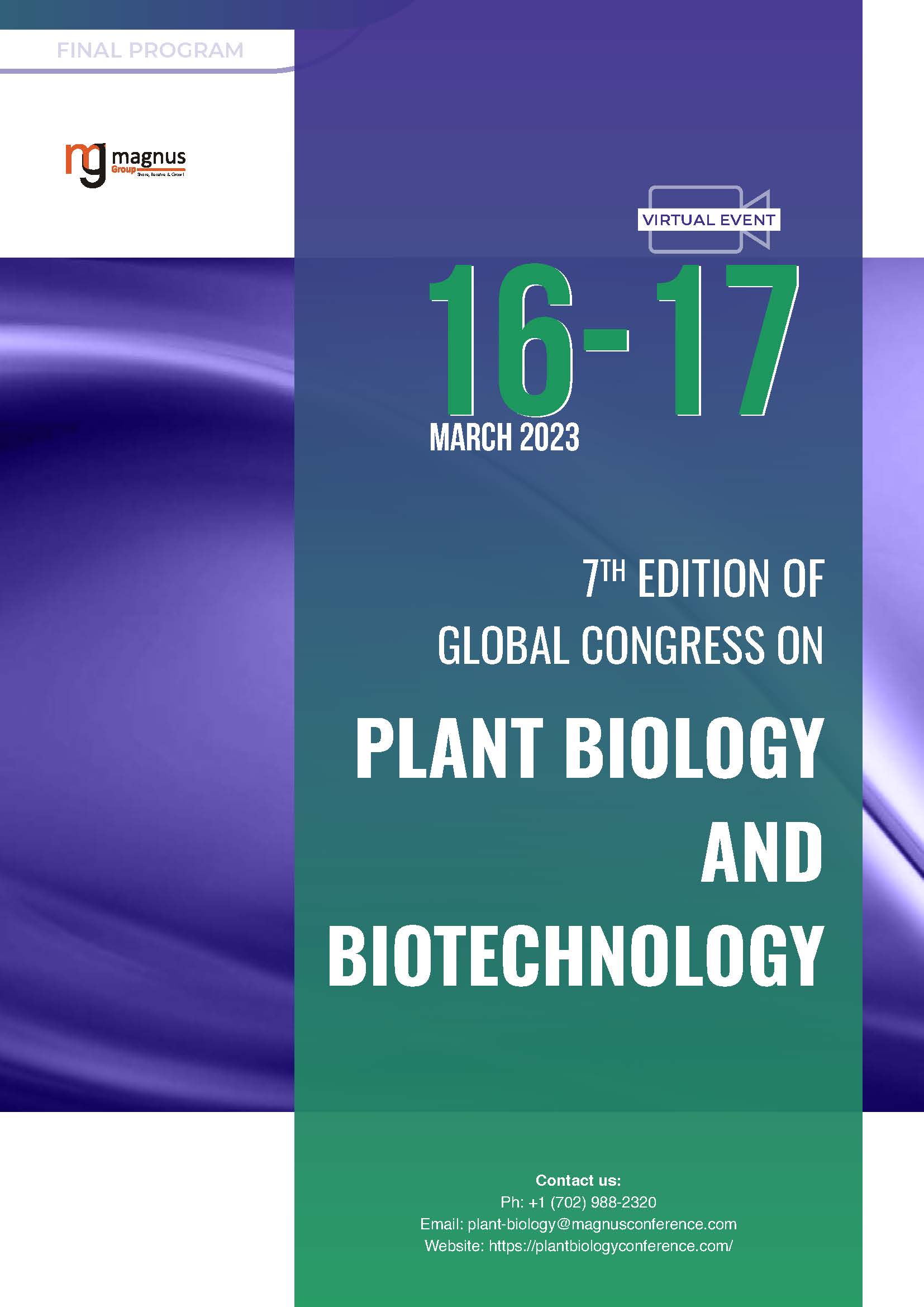 7th Edition of Global Congress on Plant Biology and Biotechnology | Online Event Program